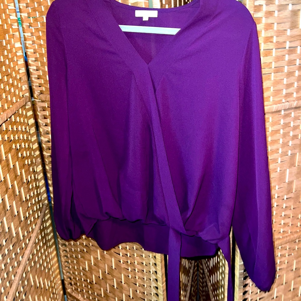 Beautiful, professional looking royal purple blouse with sash detail!